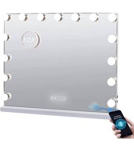 lot 4143 image: Hansong Vanity Mirror with Lights and Bluetooth Hollywood Makeup Mirror with Bluetooth and 15 LED Bulbs Lighted Vanity Bluetooth Mirror 3 Lighting Modes White