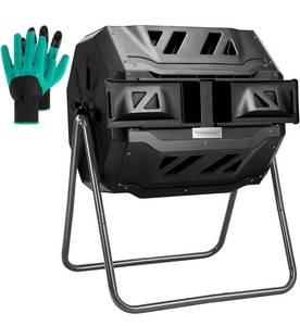 lot 4144 image: VIVOSUN Outdoor Tumbling Composter Dual Rotating Batch Compost Bin, 43 Gallon Black Door