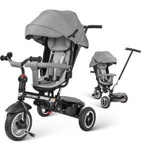 lot 4147 image: besrey Baby Tricycle 8 in 1,Trike for Toddlers Age 1-6,Tricycle with Push Handle for Kids, Boy Girl Outdoor Toy Bike, All Terrain Rubber Wheel, Reversible Seat(Gray)