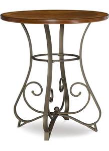 lot 4148 image: Powell 697-404 Hamilton Pub Table, Brushed Faux Medium Cherry wood Matte Pewter & Bronze metal 36 x 36 x 42 tall