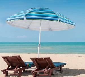 lot 4152 image: BLUU 6.5FT Beach Umbrella, SPF50 Sun Protection Windproof Sunscreen Ventilation Umbrellas with Sand Anchor, Tilt, Carry Bag, for Outdoor Beach Trip (Stripe Blue and Green)