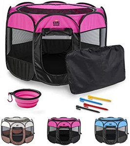 lot 31524 image: Titaj Foldable Dog Playpen - Portable Pet Playpen with Removable Mesh Cover - Folding Puppy Playpen with Zippered Top - Dog Play Pen, Small, Pink
