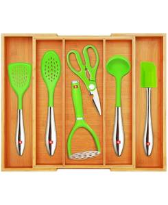 lot 31533 image: Royal Craft Wood Kitchen Drawer Organizer and Utensil Holder