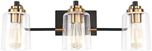lot 31536 image: SOLFART 3 Lights Vintage Bathroom Vanity Lights Bathroom Light Fixtures Over Mirror Modern Matt Black Gold Glass Globe Bath Wall Lighting