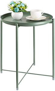 lot 47849 image: Tray End Table, Round Metal Tray Table Side Sofa Table Anti-Rust and Waterproof Outdoor & Indoor Snack Table Accent Coffee Table, Sage Green