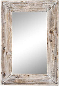 lot 47853 image: Emaison Wall Mounted Decorative Mirror, Rustic Wood Framed Rectangular Hanging Mirror with 4 Hangers (36 X 24)