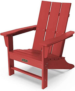 lot 49244 image: SERWALL Adirondack Chair Modern Back Contemporary Oversized Patio Chairs Lawn Chair Outdoor Chairs Painted Weather Resistant, Red