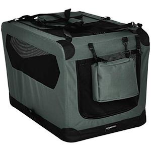 lot 49245 image: Amazon Basics Folding Portable Soft Pet Dog Crate Carrier Kennel, Grey   (30 x 21 x 21)