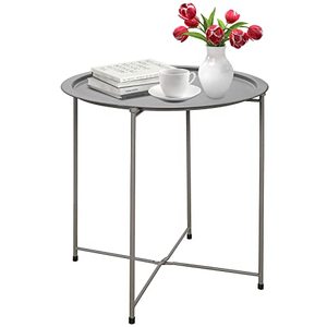 lot 49257 image: Folding Tray Metal Side Table Round End Table, Sofa Grey Small Accent Fold-able Side Table Tray, Outdoor Side Next to Sofa Table, Snack Table for Living Room and Bed Room  (18.5 in)