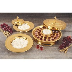 lot 49268 image: Sudbury Brass 182375 Stackable Communion Tray with 40 Hole Insert, Brass Tone