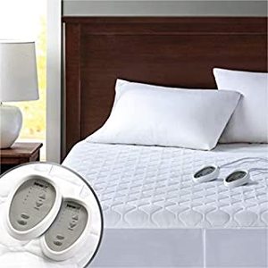 lot 49270 image: Degrees of Comfort Dual Control Heated Mattress Pad Queen Size  Zone Heating Electric Bed Warmer W Auto Shut Off  Fit Up to 15 Inch  12.5ft Long Cord - 60x80 Inch, White (B07W4SGTCF)
