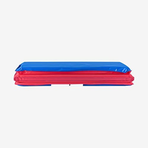 lot 49272 image: KinderMat, 58 Thick With Pillow Section, 4-Section Rest Mat, Red and Blue with Grey Binding (45 x 19 x 58)