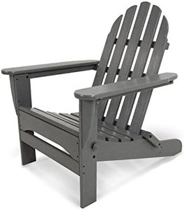 lot 49378 image: POLYWOOD Grant Park Traditional Curveback Plastic Patio Adirondack Outdoor Chair, Slate Grey  (Appears New)   (Retails $189.00)