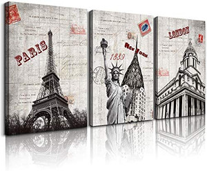 lot 49390 image: Vintage Eiffel Tower Building Landscape Canvas Wall Art for Living Room Bathroom Decoration Bedroom Wall Decoration 3 Pieces Framed Print Artwork Modern Office Home Memorial Wall   (Not EXACT But Similar To--See Photos For EXACT Item)