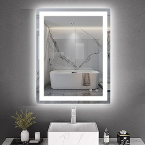lot 49994 image: KINGDALAI LED Bathroom Mirror with Lights, Wall Mounted Vanity Lighted Mirror, Anti-Fog, Dimmable, 3 Colors Temperature Adjustable (Backlit  Front Lights)  (36 x 28)