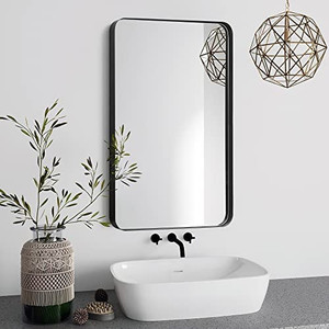 lot 50003 image: Black Bathroom Mirror, Stainless Steel Frame Vanity Mirror, Rounded Corner Rectangle Modern Mirror, Vertical Or Horizontal Hanging Mirrors  (24 x 36)