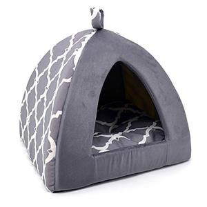 lot 50020 image: Best Pet Supplies Pet Tent-Soft Bed for Dog & Cat, Inc, Inc. - Tan, Gray Lattice  (16 x 16 x 14) TT614C-M