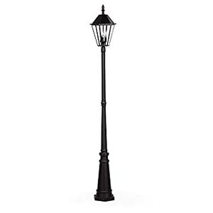 lot 50027 image: LUTEC 3-Light Solar Outdoor Post Lantern, Black
