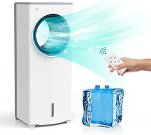 lot 50030 image: Evaporative Air Cooler, Bladeless Tower Fan & Humidifier with 3 Modes, Portable Swamp Fan with Oscillation, 3 Speeds, 1 Gallon Water Tank, Remote Control, Timer