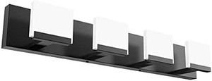 lot 50037 image: Ralbay 4 Light Bathroom Vanity Light Fixtures Acrylic Matte Black Vanity Light Fixtures LED Modern Bathroom Vanity Lights Over Mirror, Black