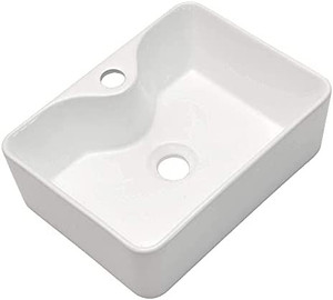 lot 50038 image: Sarlai Rectangular Ceramic Vessel Sink, Over Counter Bathroom Vanity Sink Basin with Faucet Hole, White  (16 x 12)