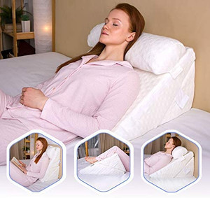 lot 50047 image: Flexicomfort Memory Foam Wedge Pillow for Sleeping with Adjustable Head Support Cushion - Post Surgery Pillow - Folding Incline Cushion System for Legs - Washable Cover