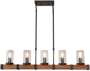 lot 50050 image: Eumyviv C0022 Metal Pendant Lamp with Glass Shade Retro Rustic Chandelier Edison Vintage Decorative Ceiling Fixture Hanging Luminaire, Wood 5 Lights