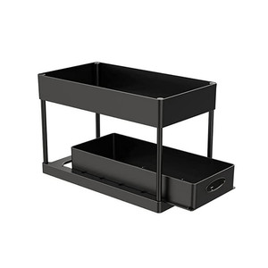 lot 50053 image: Sliding Cabinet Basket Organizer, Kitchen Organizer Handle Sliding Basket Design 2-layer Storage Cabinet Large Capacity Bathroom Shelf    (May not be exact stock photo)