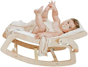 lot 50059 image: Little Dove Baby Bouncer 3-in-1 Convertible Wooden Recliner and Rocker Chair for Toddler - with Removable Cushion, Seat Belt and Booster