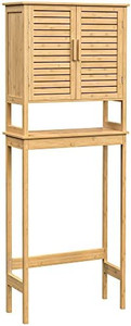 lot 50070 image: SONGMICS Over-The-Toilet Storage, Bathroom Cabinet with Adjustable Inside Shelf and Bottom Stabilizer Bar, Space-Saving Toilet Rack, Natural UBTS010N01