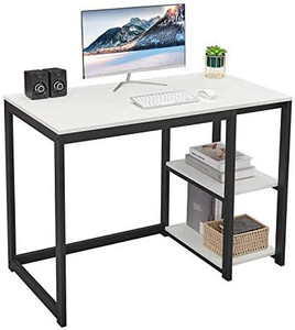 lot 50071 image: SINPAID Computer Desk 40 inch Desk with 2-Tier Shelves Sturdy White Desk, Small Desk with Large Storage Space Home Office Desks, Gaming Desk Study Writing Laptop Table for Bedrooms, White