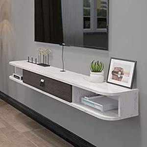 lot 50080 image: Floating TV Console, Wall-Mounted Media Console TV Cabinet Floating TV Stand Entertainment Shelf with Door and Storage, Grey and White (55.11)   (May not be exact stock photo)