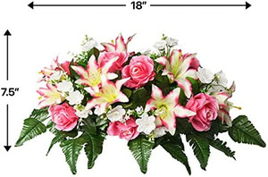 lot 50090 image: Everlasting Silk Flowers Cemetery Flowers - Artificial Flowers for Graves & Memorials - Beautiful Arrangements for Headstones - Lasting & Non-Bleed Colors, Yellow & White  (One Saddle Only)