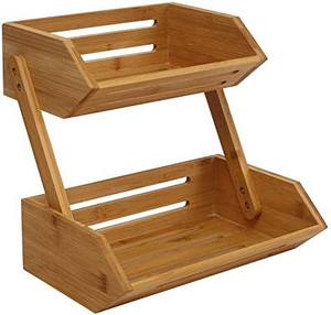 lot 50091 image: Xbopetda 2-Tier Wooden Fruit Holder, Vegetable Rack Egg Storage Basket - Bamboo Fruit Basket for Kitchen Countertop Basket Bowl Holder Tray for Fruit, Vegetables, Eggs & Snacks (May not be exact photo)