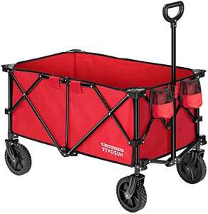 lot 50092 image: VIVOSUN Heavy Duty Folding Collapsible Wagon Utility Outdoor Camping Cart with Universal Wheels & Adjustable Handle, Red