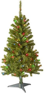 lot 50093 image: National Tree Company Pre-Lit Artificial Full Christmas Tree, Canadian Fir Grande, Multicolor Lights, Includes Stand, Green   (4 Feet)   (May not be exact size)