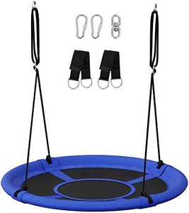 lot 50094 image: SONGMICS Saucer Tree Swing 40 Inch 700 lb Load Textilene Fabric Includes Hanging Kit for Kids Outdoor Indoor Heavy Duty Safe Durable Easy Install for Backyard and Home, Blue and Black UGSW001Q01