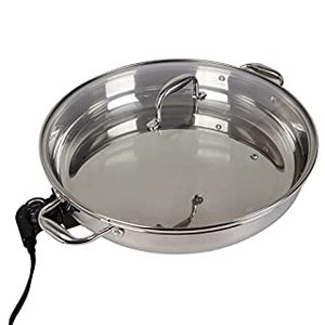 lot 50099 image: Electric Skillet By Cucina Pro - 1810 Stainless Steel with Tempered Glass Lid, 16 Round