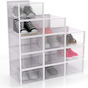 lot 50101 image: ADHOME Shoe Box, Shoe Storage Boxes, Clear Plastic Stackable Shoe Organizer, Sneaker Display Storage Containers Holds up to Size 13 Breathable Shoe Case with Lids, Front Opening Door, Multifunctional    (May not be exact stock photo)  (12 Pack)