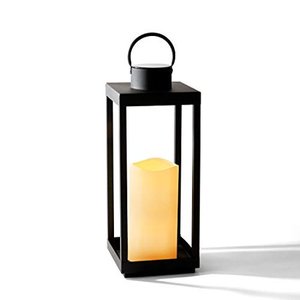 lot 50315 image: LampLust Large Outdoor Lantern with Solar Candle, Matte Black Metal Frame Lantern with Waterproof Flameless Pillar Candle and Battery Included  (18)