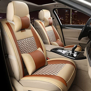 lot 50339 image: Car Seat Cover, FREESOO Leather Car Seat Covers Full Set Breathable Automotive Cushion Universal fit 5 Seats Vehicle with Pillow  (Stock photo similar)