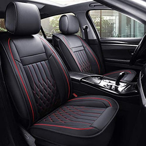 lot 50345 image: Car Seat Covers Full Set with Waterproof Leather, Airbag Compatible Automotive Vehicle Cushion Cover Universal fit for Most Cars, Black and Red   (Retails $169)