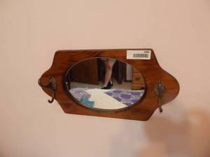 lot 2996 image: Wood Frame Mirror with 2 coat hooks