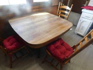 lot 2750 image: Dining table & Ladderback chairs (3)