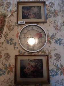 lot 2954 image: Collection of Two Framed Prints and One Clock