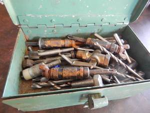 lot 2846 image: Small Green Metal Box WMisc BitsValves etc