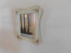 lot 2942 image: White Rose Pattern Framed Mirror