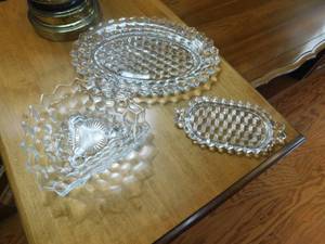 lot 2776 image: Fostoria Glass  Serving Dish, Butter Dish & Platter