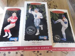 lot 2825 image: Three Call MOD Pizza Ornaments- Ryan, Aikman and Montana