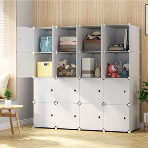lot 10403 image: KOUSI Large Cube Storage -14x18 Depth Cube (16 Cubes) Organizer Shelves Clothes Dresser Closet Storage Organizer Cabinet Shelving Bookshelf Toy Organizer, White